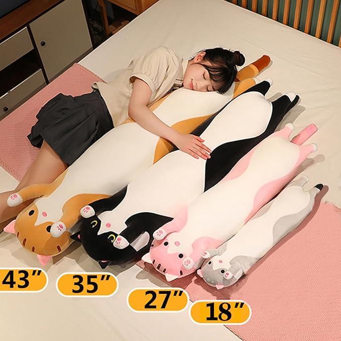 Grey Cat Long Plush Pillow Kitty Stuffed Animals Soft Sleeping Throw Pillow Doll Toy (Grey,27inches)