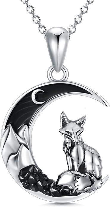 Gothic Jewelry Bat/Cat/Wolf/Dragon/Owl/Fox/Spider/Sun Pendant Sterling Silver Crescent Moon Necklace for Women Girls Black Jewelry Gifts
