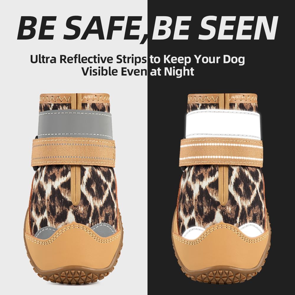 Dog Shoes for Large Dogs, Medium Dog Boots & Paw Protectors for Hardwood Floors, Outdoor Dog Booties for Hot Pavement Winter Snow Hiking, Waterproof Dog Shoes with Reflective Strips Size 7