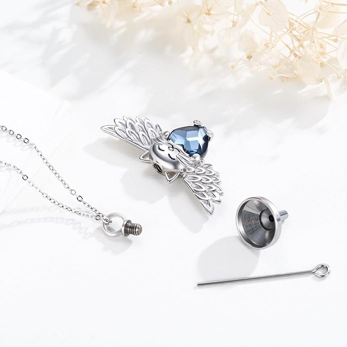 JUSTKIDSTOY Dog/Cat/Hummingbird Urn Necklace for Ashes S925 Sterling Silver Heart Cremation Jewelry Keepsake Memorial for Women