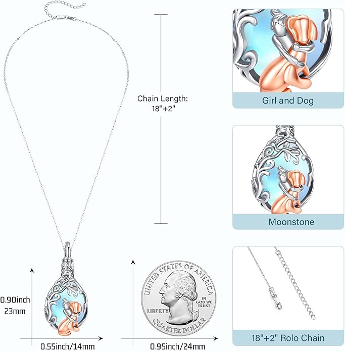 JUSTKIDSTOY Dog/Cat/Hummingbird Urn Necklace for Ashes S925 Sterling Silver Heart Cremation Jewelry Keepsake Memorial for Women