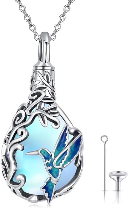 JUSTKIDSTOY Dog/Cat/Hummingbird Urn Necklace for Ashes S925 Sterling Silver Heart Cremation Jewelry Keepsake Memorial for Women