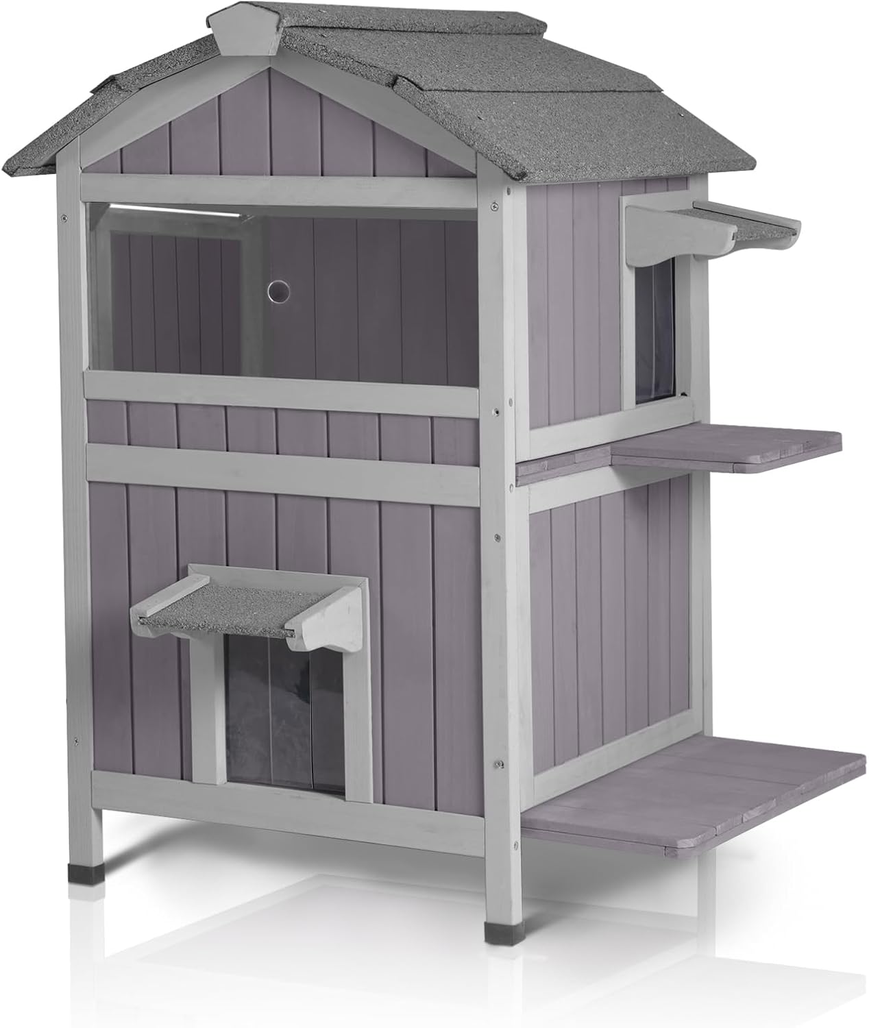 GUTINNEEN Outdoor Cat House Weatherproof Feral Cat Shelter with Escape Doors - 2-Story(AIR94)