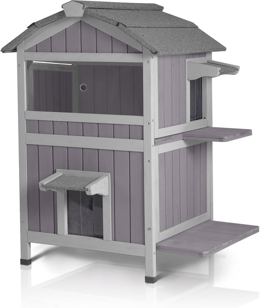 GUTINNEEN Outdoor Cat House Weatherproof Feral Cat Shelter with Escape Doors - 2-Story(AIR94)