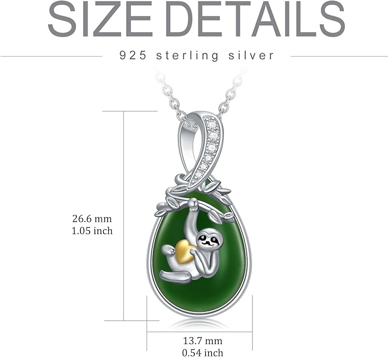 Green Jade Necklace Sterling Silver Teardrop Hummingbird/Dragonfly/Butterfly/Bee/Cat/Cardinal/Owl/Fox/Sloth Natural Jade Jewelry Birthday Mothers Day Christmas Gifts Women Mom Her