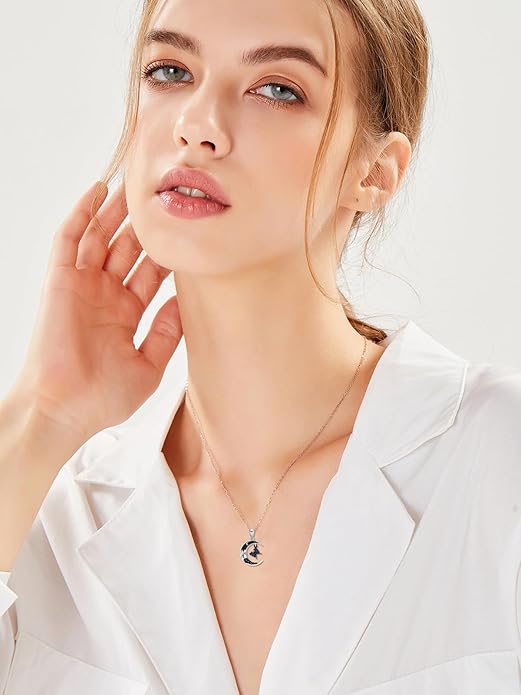 Gothic Jewelry Bat/Cat/Wolf/Dragon/Owl/Fox/Spider/Sun Pendant Sterling Silver Crescent Moon Necklace for Women Girls Black Jewelry Gifts