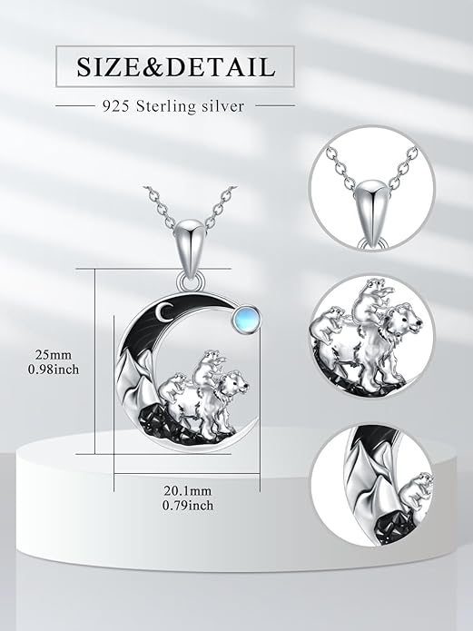 Gothic Jewelry Bat/Cat/Wolf/Dragon/Owl/Fox/Spider/Sun Pendant Sterling Silver Crescent Moon Necklace for Women Girls Black Jewelry Gifts