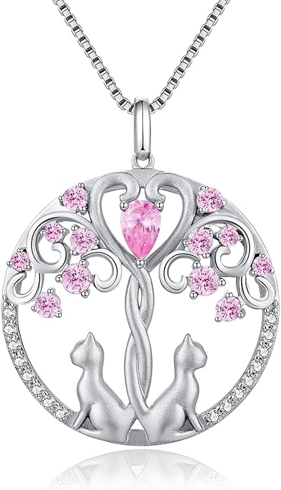 jiamiaoi 18K White Gold Plated Cat Necklace 925 Sterling Silver Diamond Cat Necklace Silver Cat On Moon Necklace for Women Gift for Birthday/Christmas, Come with Gift Box