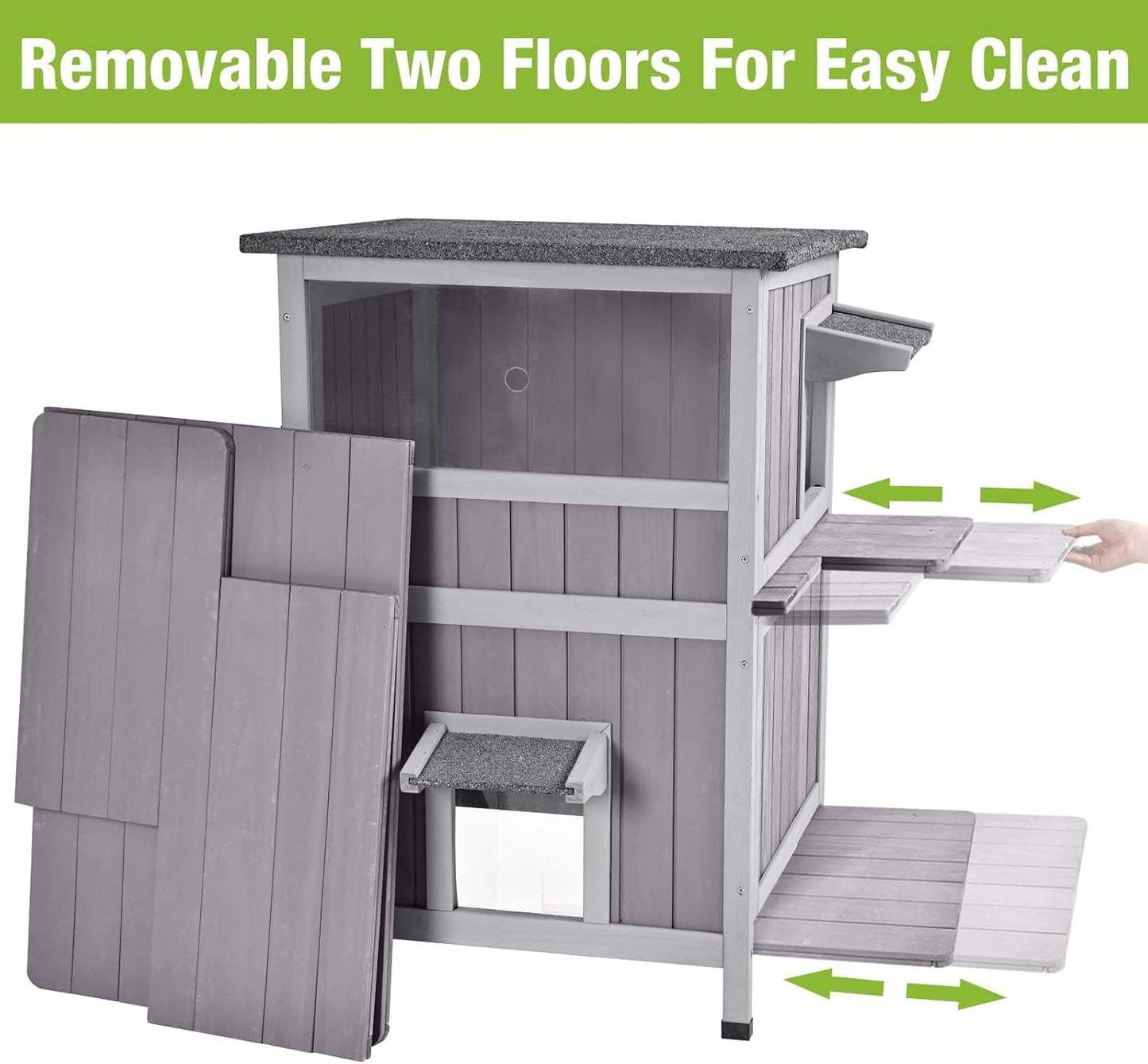 GUTINNEEN Outdoor Cat House Weatheproof Feral Cat Shelter Wooden Cat Condo for Winter with Escape Doors(AIR14)