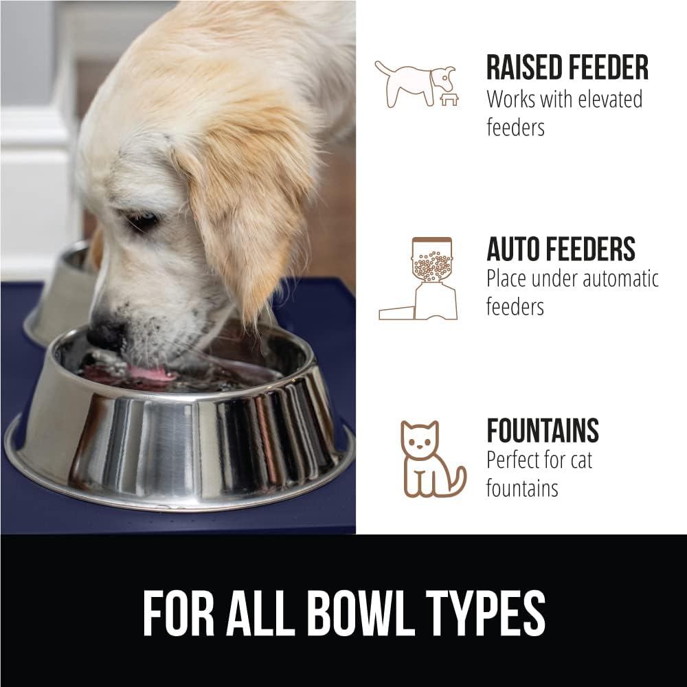 GORILLA GRIP 100% Waterproof Raised Edge BPA Free Silicone Pet Feeding Mat, Dog Cat Food Mats Contain Spills Protects Floors, Placemats for Cats and Dogs Water Bowl, Pets Accessories 32x24 Navy