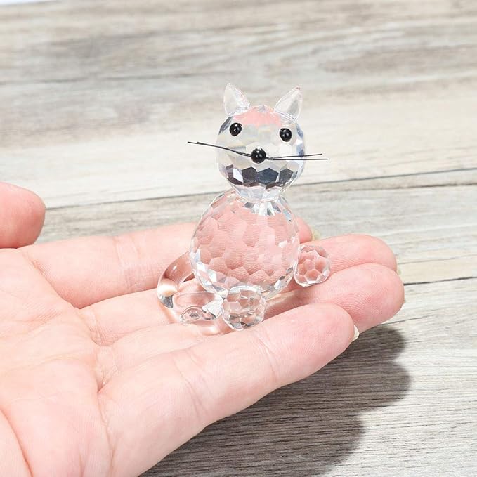 H&D HYALINE & DORA Crystal Collectible Standing Cat Figurine Miniature Glass Christmas Collectible