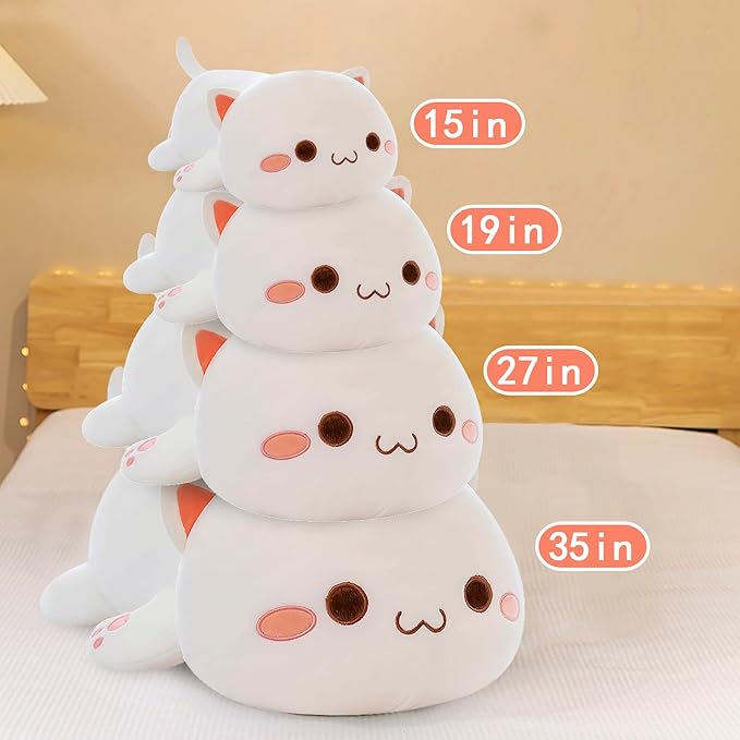 FUYU Cat Stuffed Animals, Soft Cat Plush Pillow Kawaii Kitten Stuffed Animal Toy Gifts for Kids Boys Girls Room Decor (White Round Eyes,27in/67cm)