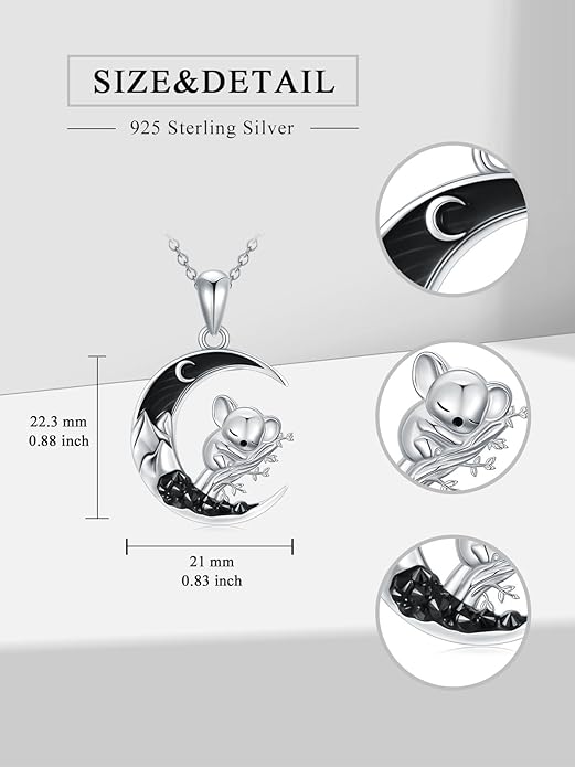 Gothic Jewelry Bat/Cat/Wolf/Dragon/Owl/Fox/Spider/Sun Pendant Sterling Silver Crescent Moon Necklace for Women Girls Black Jewelry Gifts