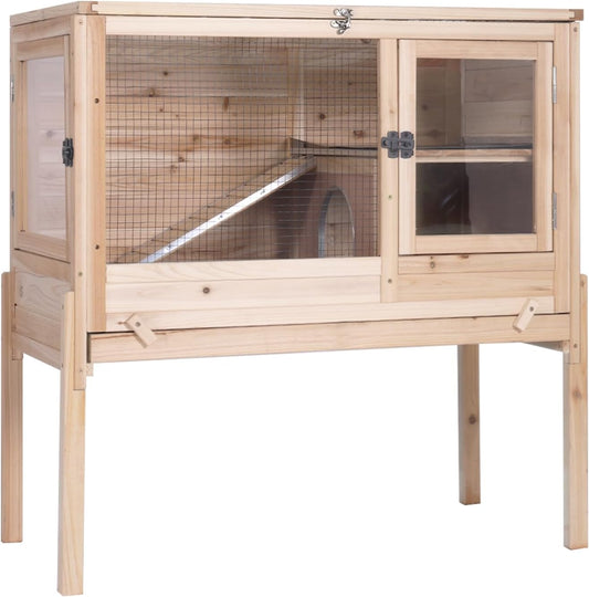 GUTINNEEN Rabbit Hutch Indoor Guinea Pig Cage Bunny House 36.6" Upgraded with Anti Chewing Edges, Cool Zinc Sheet, Leakproof PVC Layer, Wire Floor, Detachable Legs (Nature)