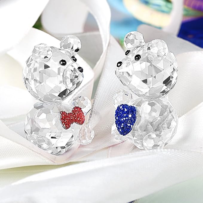 H&D HYALINE & DORA 2pcs Crystal Baby Bear Figurine Collection Animal Paperweight Table Centerpiece