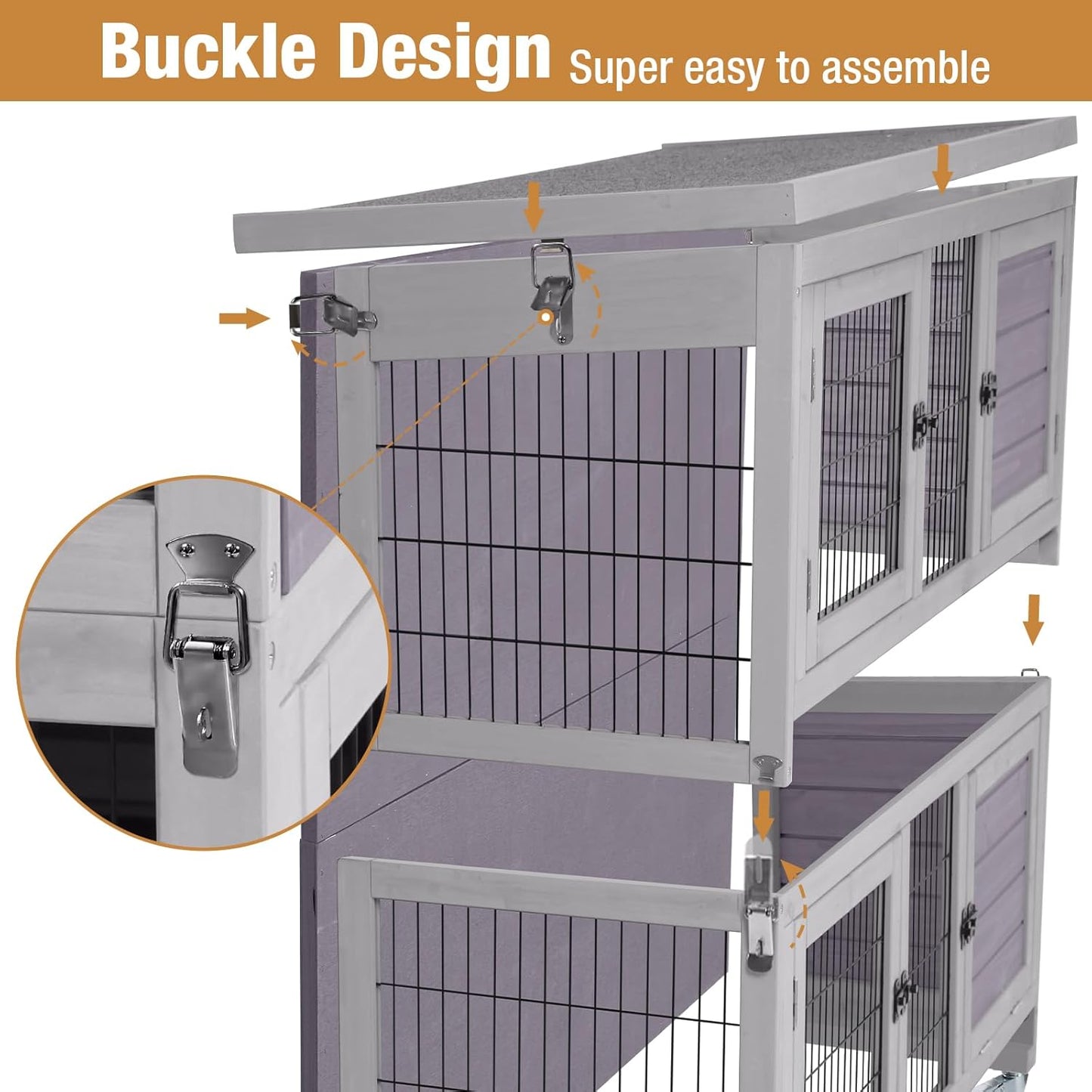 GUTINNEEN Folding Rabbit Hutch Indoor Bunny Cage in No Time Assemble Guinea Pig Cage Rabbit House Movable