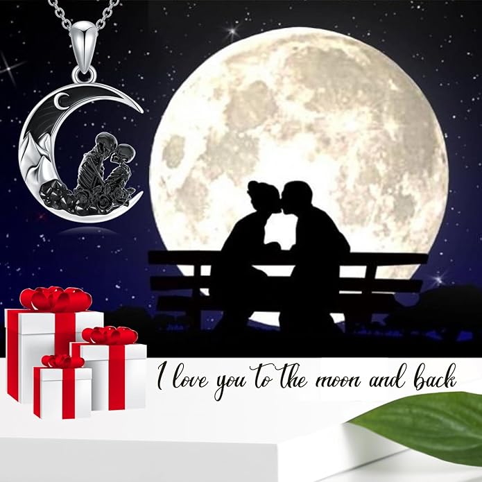 Gothic Jewelry Bat/Cat/Wolf/Dragon/Owl/Fox/Spider/Sun Pendant Sterling Silver Crescent Moon Necklace for Women Girls Black Jewelry Gifts