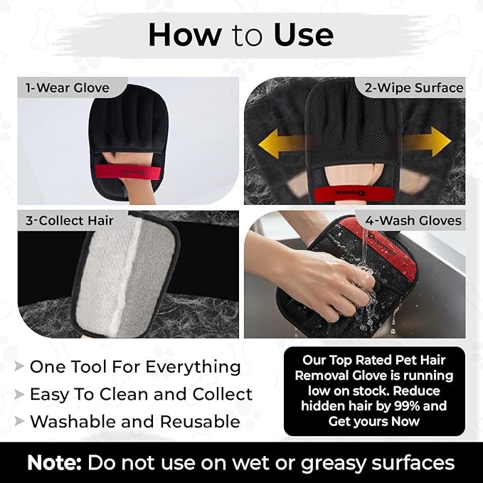 Pet Hair Removal Glove for Cats & Dogs, Upgraded Five-Finger Electrostatic Pet Hair Glove, Reusable Magic Brush Pet Hair Remover Tool for Laundry, Carpet, Couch, Car Seat