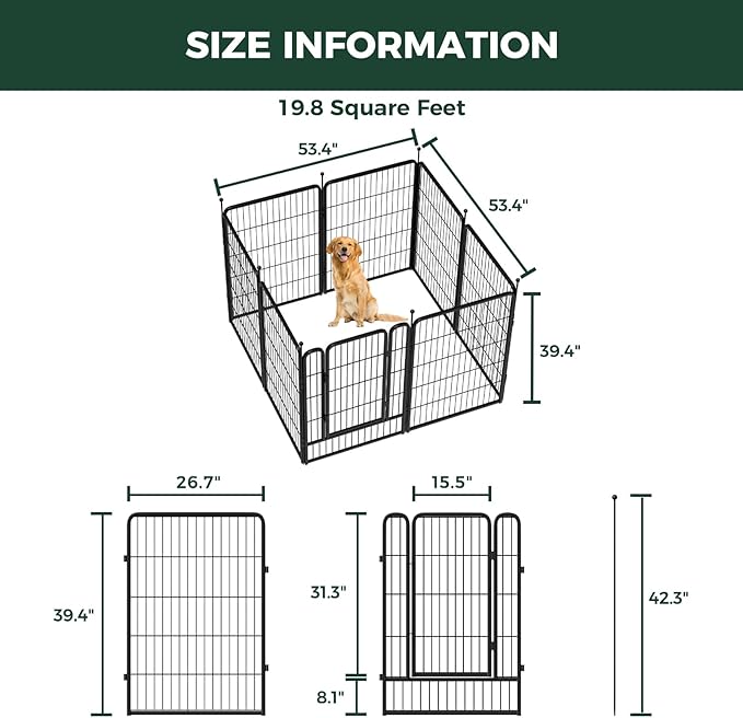 FXW Rollick Unleashed Dog Playpen for Indoor, Yard, RV Camping, 40 inch 8 Panels for Medium and Large Dogs, Black│Patented