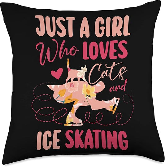 Just A Girl Who Loves Cats And Ice Skating Figure skater Throw Pillow