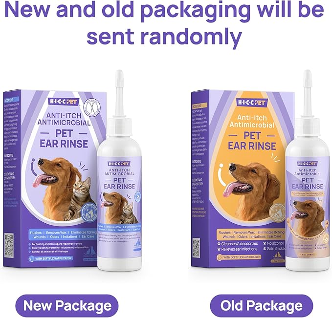 HICC PET Dog Ear Cleaner Solution Vet-Recommended Dog Ear Infection Treatment to Soothe Itchy & Inflamed Ear Drops for Dogs & Cats to Gently Removes Debris, Wax Buildup, Odor - 4 fl oz