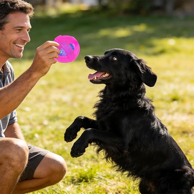 Dog Ball Toy for Chewing and Treat Dispensing - Rubber Chew Balls, Interactive Dog Puzzle Ball Toys for Fun & Chew Time, Treat Dispensing Toys for Small Medium Breed, 3.5 Inch (Pink)