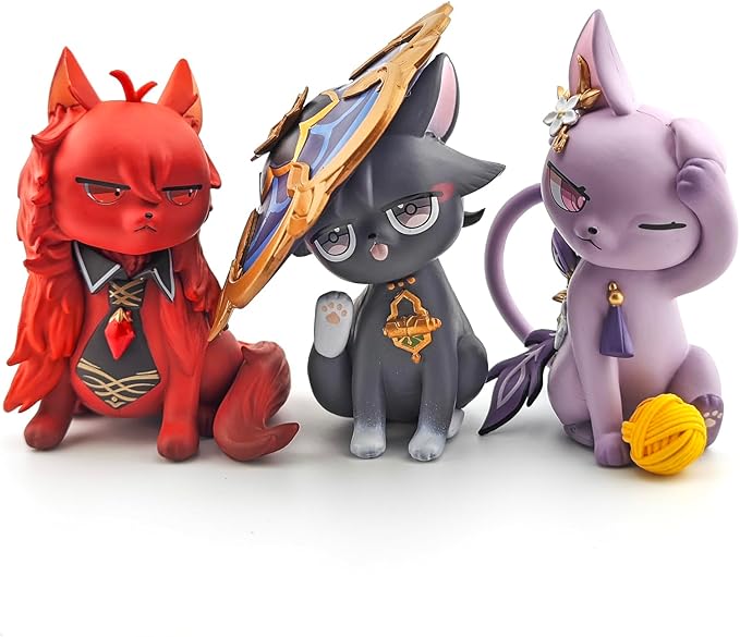 Genshin Impact Cat Figurine - 3.75" Cute Anime Collectible Figure, Diluc/Childe/Keqing, Gift for Fans and Cat Lovers,