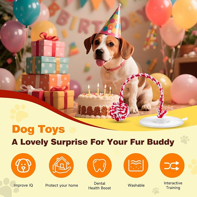 Puppy Dog Toys:Interactive Sticky Suction Cup Tug & Pull-Apart Toy,Durable Rope and red and White chew Ball,The Indestructible Enrichment Puzzle, Built for Aggressive and Busy chewers