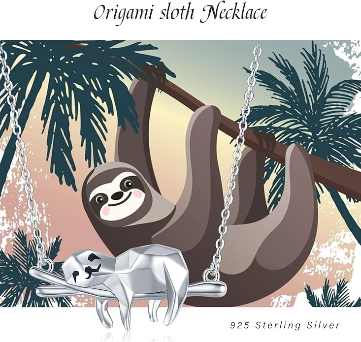 JUSTKIDSTOY Sloth Necklace Sterling Silver “Slow Down Be Happy” Slider Sloths Stuffed Animal Pendant Jewelry Charm Gifts for Women