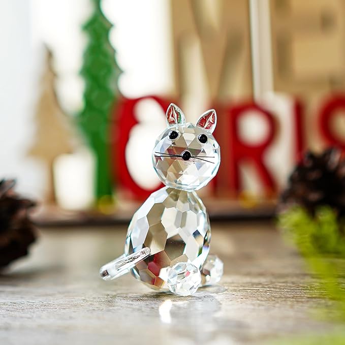 H&D HYALINE & DORA Crystal Collectible Standing Cat Figurine Miniature Glass Christmas Collectible