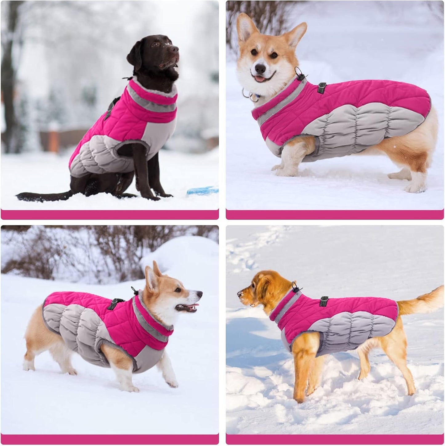 FUAMEY Dog Coat, X-Large, Pink, Faux Fur, Turtle Neck, Zipper, Water Resistant, Reflective, Windproof, Fitted for Large Breeds