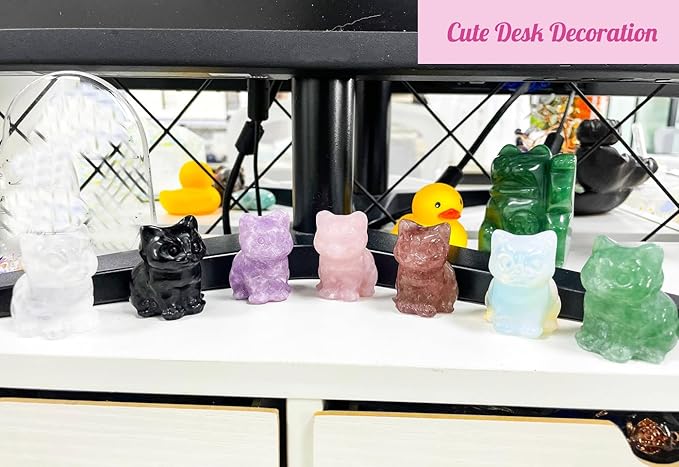 DUQGUHO Cat Decor Opal Cat Crystal Figurines Crystals Gifts for Cat Lovers Men Women Lucky Cute Cat Statue for Room Desk Decor 1PC