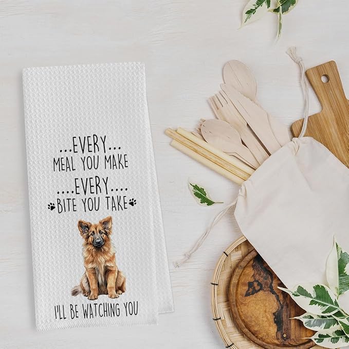 Gqtt German Shepherd Dish Towels Set - Funny German Shepherd Gifts Waffle Weave Kitchen Towels, Decorative Hand Tea Towels for Bathroom Kitchen (1624 Inches Set of 2)