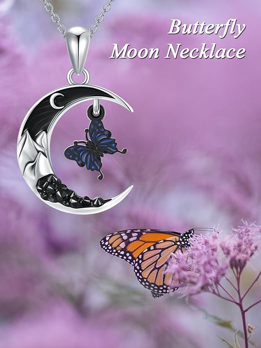 Gothic Jewelry Bat/Cat/Wolf/Dragon/Owl/Fox/Spider/Sun Pendant Sterling Silver Crescent Moon Necklace for Women Girls Black Jewelry Gifts