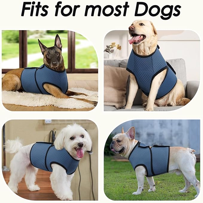 BRKURLEG Dog Anxiety Shirt, Adjustable Anxiety Vest Jacket for Small Medium Large Dogs,Dog Calming Shirt for Thunderstorms, Fireworks, Training & Separation Relief, Lakeblue, XS