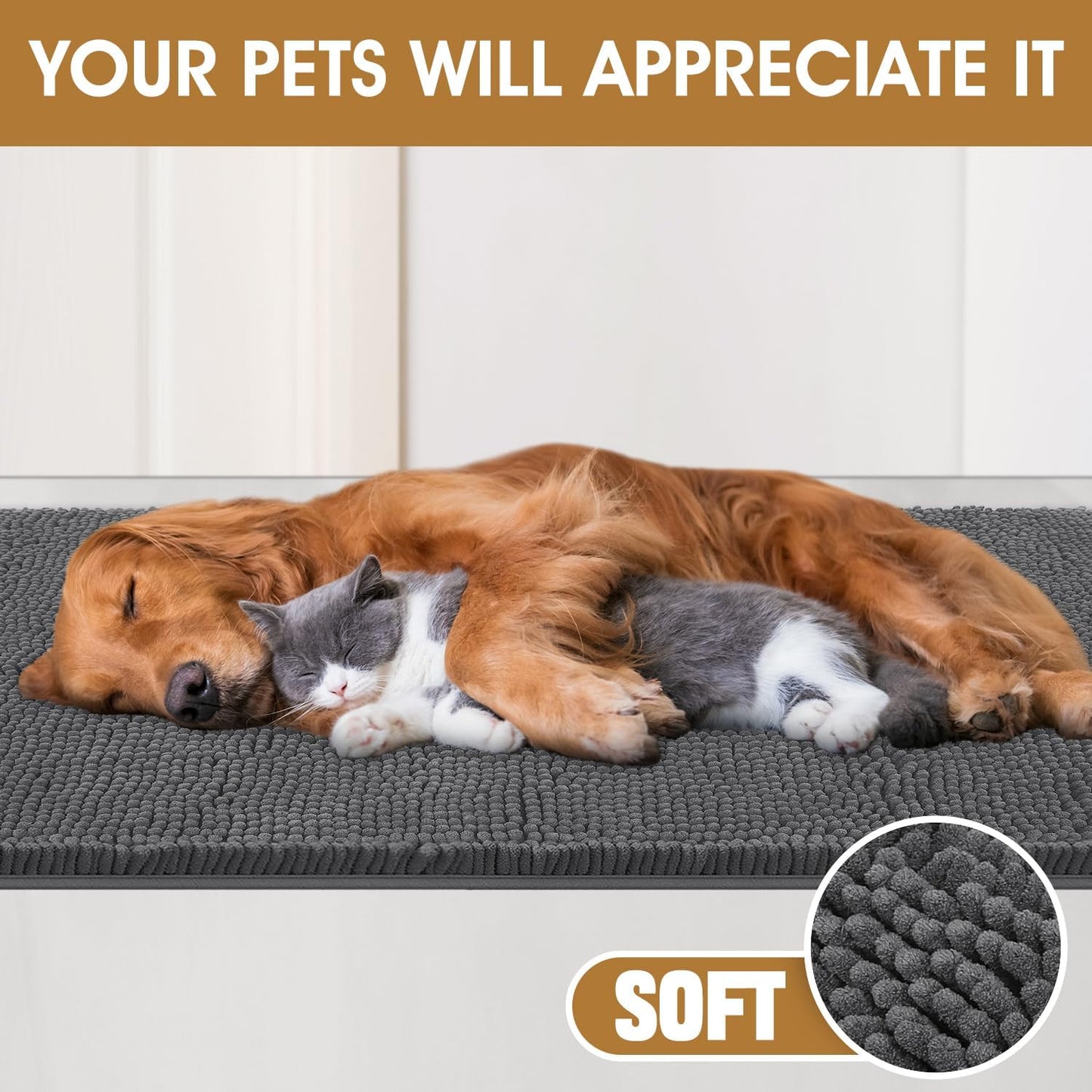 IM HOME Dog Door Mats for Muddy Paws, Chenille Absorbent Door Mats, Non Slip Heavy Mud Mat for Dogs, Soft Indoor Door Mat for Entryway, Mud Paws, Inside Floor,36" X 24", Grey