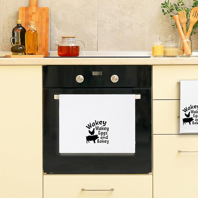 Funny Kitchen Towels Chef Dish Towels Wakey Wakey Eggs and Bakey Dishcloth Humor Sayings Soft Towels Gifts for Hostess Housewife Chef Funny Birthday Gifts for Women Men Family Sister Friend