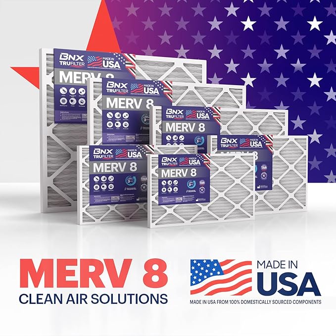 BNX TruFilter 20x24x1 Air Filter MERV 8 (6-Pack) - MADE IN USA – Dust & Pet Defense Electrostatic Pleated Air Conditioner HVAC AC Furnace Filters for Dust, Pet, Mold, Pollen MPR 600 – 700 & FPR 5