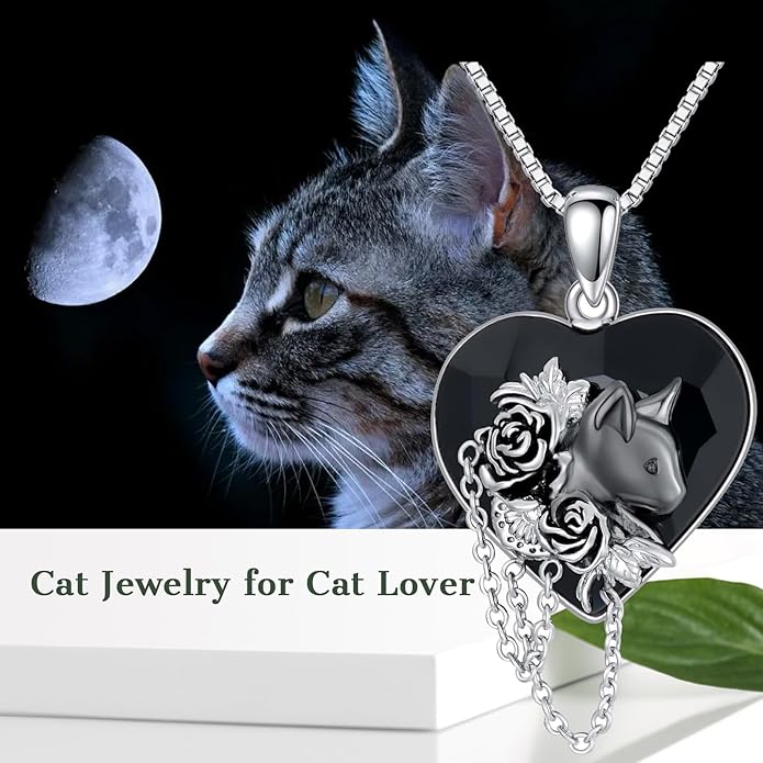 Gothic Jewelry Bat/Cat/Wolf/Dragon/Owl/Fox/Spider/Sun Pendant Sterling Silver Crescent Moon Necklace for Women Girls Black Jewelry Gifts