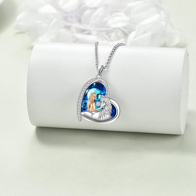Horse Necklace Women Sterling Silver Crystal Love Heart with Horse Pendant Necklace Jewelry Christmas Gifts for Horse Lovers