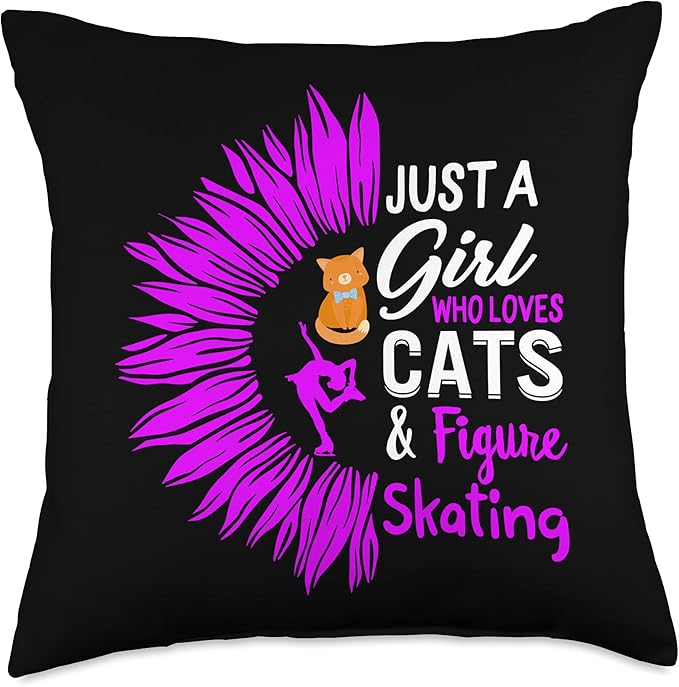Just A Girl Who Loves Cats And Figure Skating Sunflower Cat Throw Pillow