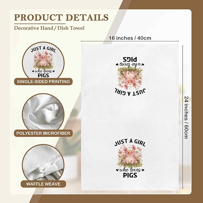 Just a Girl Who Loves Pigs Kitchen Towels Decorative Gifts for Pig Lovers Women 16x24, Pig Dish Towel Cloths Dishcloths Tea Towel, Pig Bathroom Kitchen Hand Towel Decor