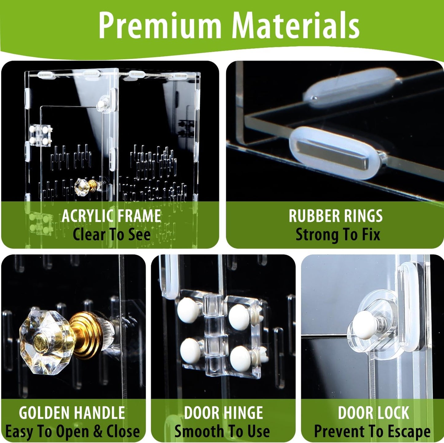 Jumping Spider Enclosure, Large Acrylic Praying Mantis Habitat, 10"*6"*6" Ventilated Insect Terrarium Cage with Front Opening Door for Small Retiles - Arboreal Tarantula, Snails, Bug, Lizard