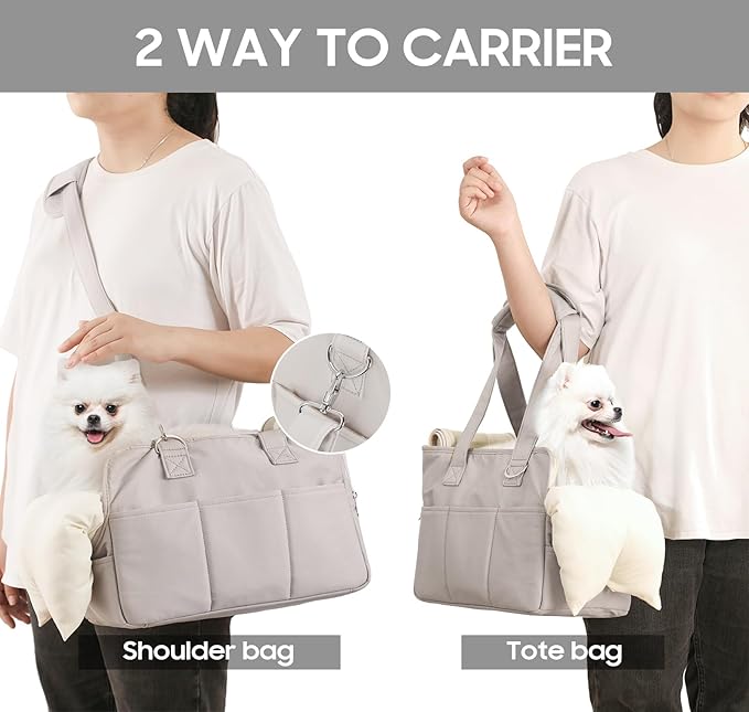 Dog Purse Carrier for Small Dogs, Soft Soft Sided Folding Dog Carriers for Small Dogs Medium Cats Puppies up to 15 Lbs, Washable Breathable Puppy Carrier for Outdoor Travel (Large Gray)
