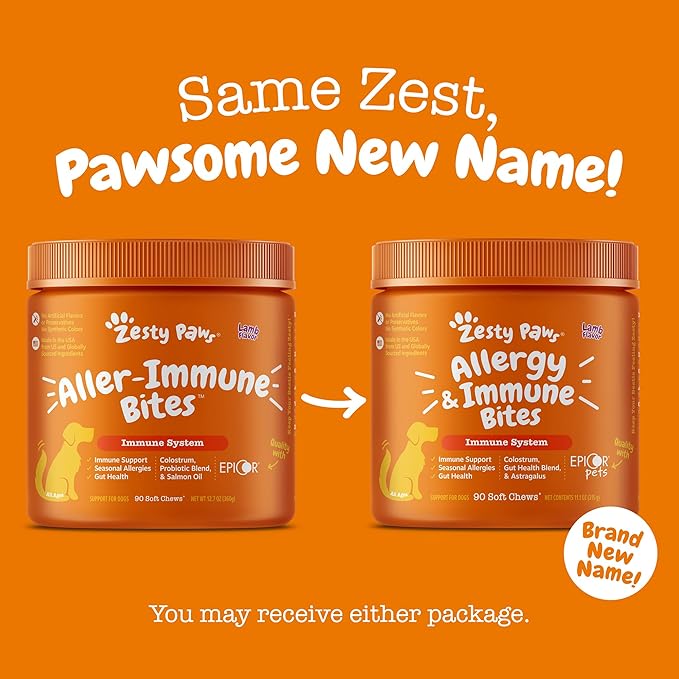 Zesty Paws Dog Allergy Relief Chews, Dog Probiotics for Itchy Skin and Ears, Lamb, 250ct