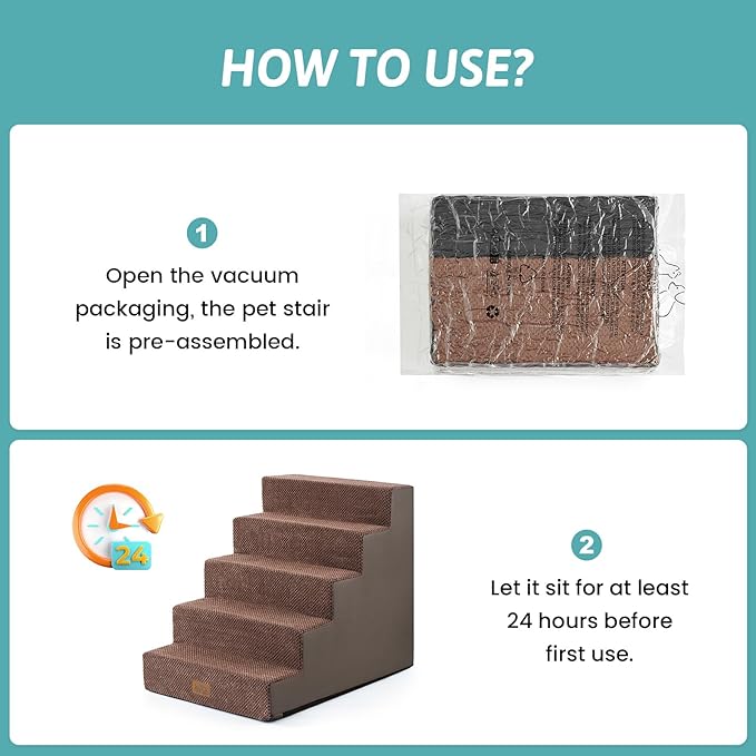 Dog Stairs for Small Dogs, 5 Tier Wider Pet Stairs for High Beds, 23.6" H Non-Slip Dog Steps for Old Cats, Puppies, Small Medium Dogs, 29.5x19.7x23.6 inch, Brown