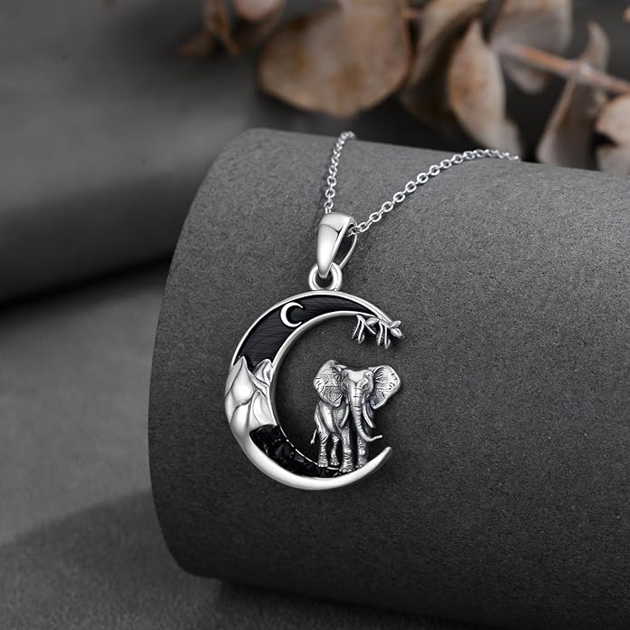 Gothic Jewelry Bat/Cat/Wolf/Dragon/Owl/Fox/Spider/Sun Pendant Sterling Silver Crescent Moon Necklace for Women Girls Black Jewelry Gifts