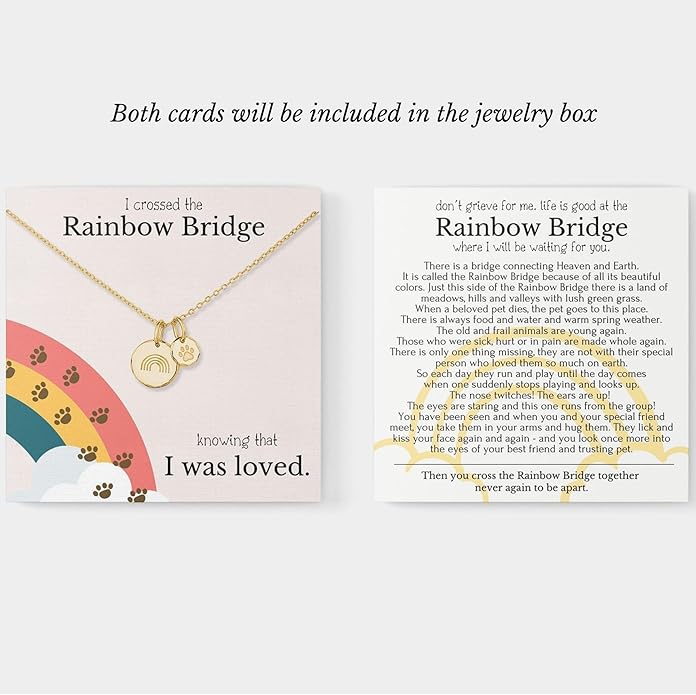 HOPE LOVE SHINE Rainbow Bridge Pet Memorial Necklace - Sympathy Gifts for Loss of a Pet - Cat & Dog Memorial Jewelry for Women & Men