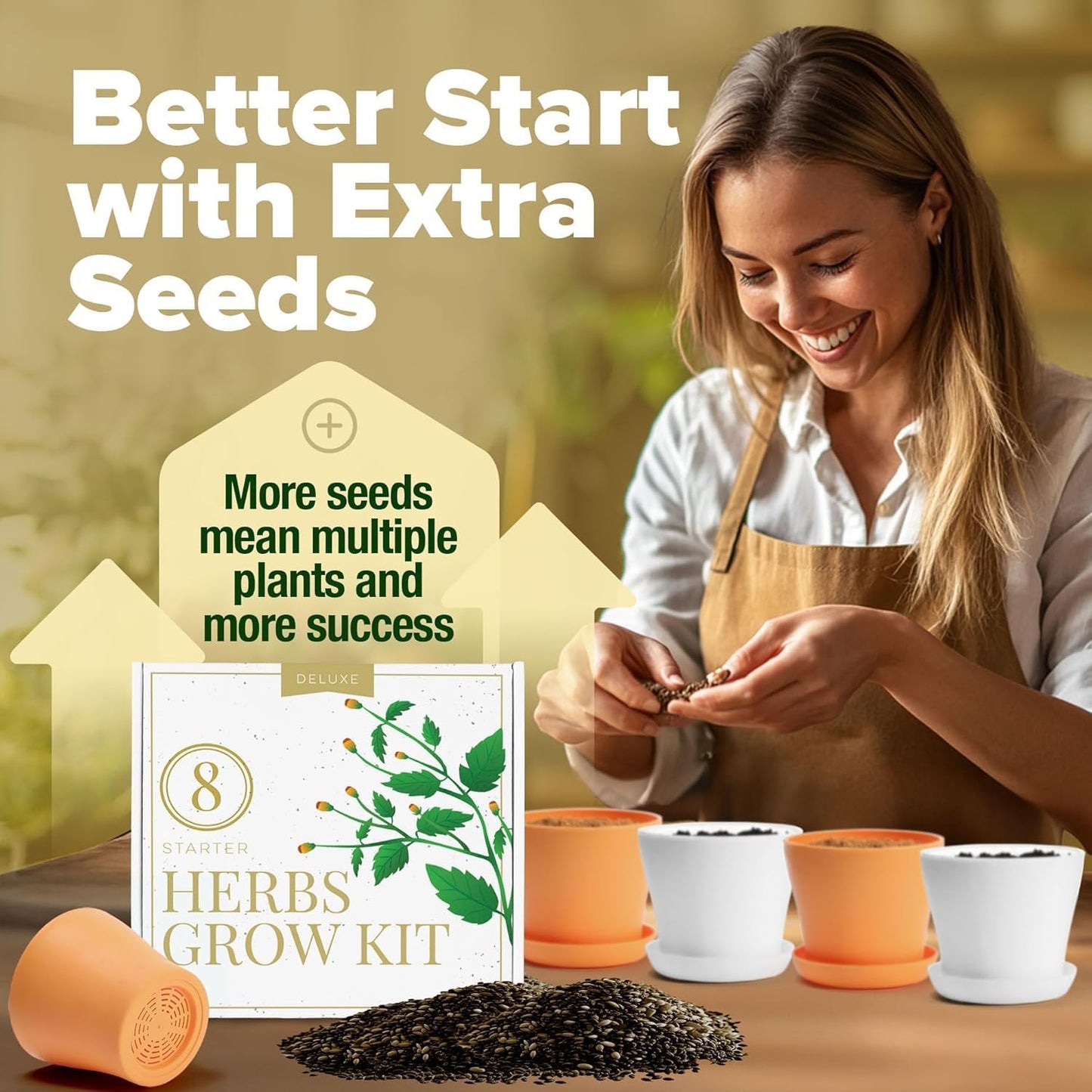 HOME GROWN π£π₯ππ ππ¨π  πππ₯π πππ§ 8 Herb Seeds Garden Kit, Complete Indoor Planter Gift with Basil Cilantro Mint & More, Unique Kitchen Growing Set for Women Men, Birthday Housewarming Present