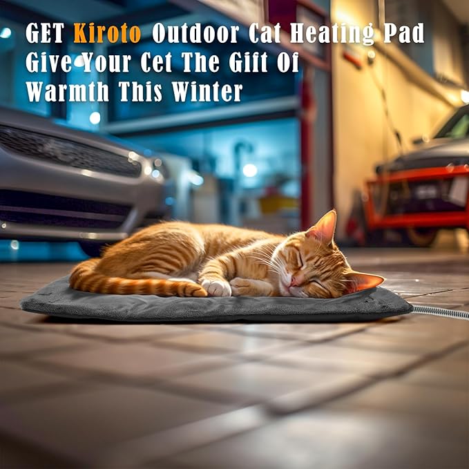Kiroto Pet Heating Pad, Outdoor Heating Pad for Cats, Cat Heating Pad for Cat House Outside, Waterproof Cat Warming Pad for Feral Cats, Safe Electric Heat Pad, Heated Outdoor Cat Bed, 27"x16"